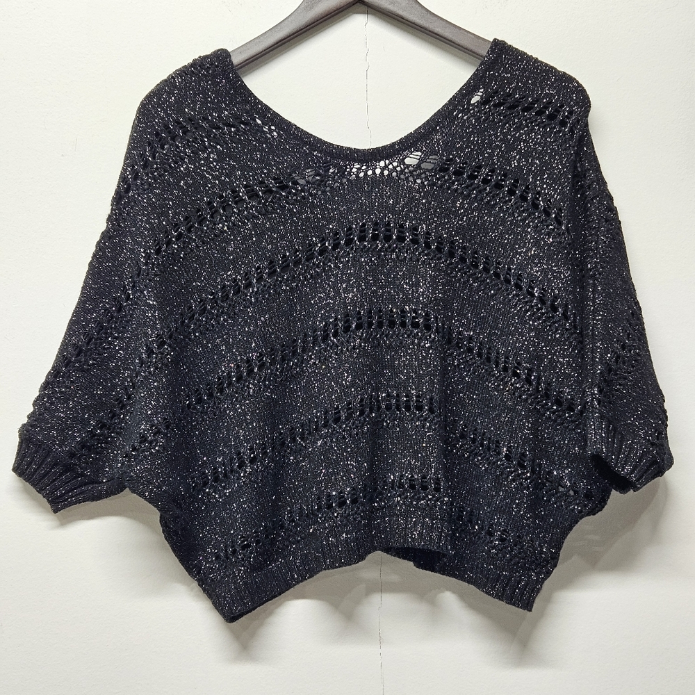 Express Open Knit Cropped VNeck Dolman Sleeves Sweater XS Boxy Y2K Batwing Boho - Picture 8 of 11